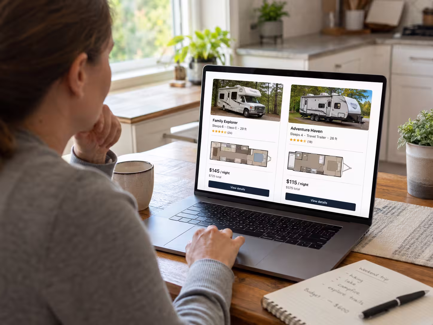 Renter comparing Jacksonville RV rental prices and fleet listings in Florida