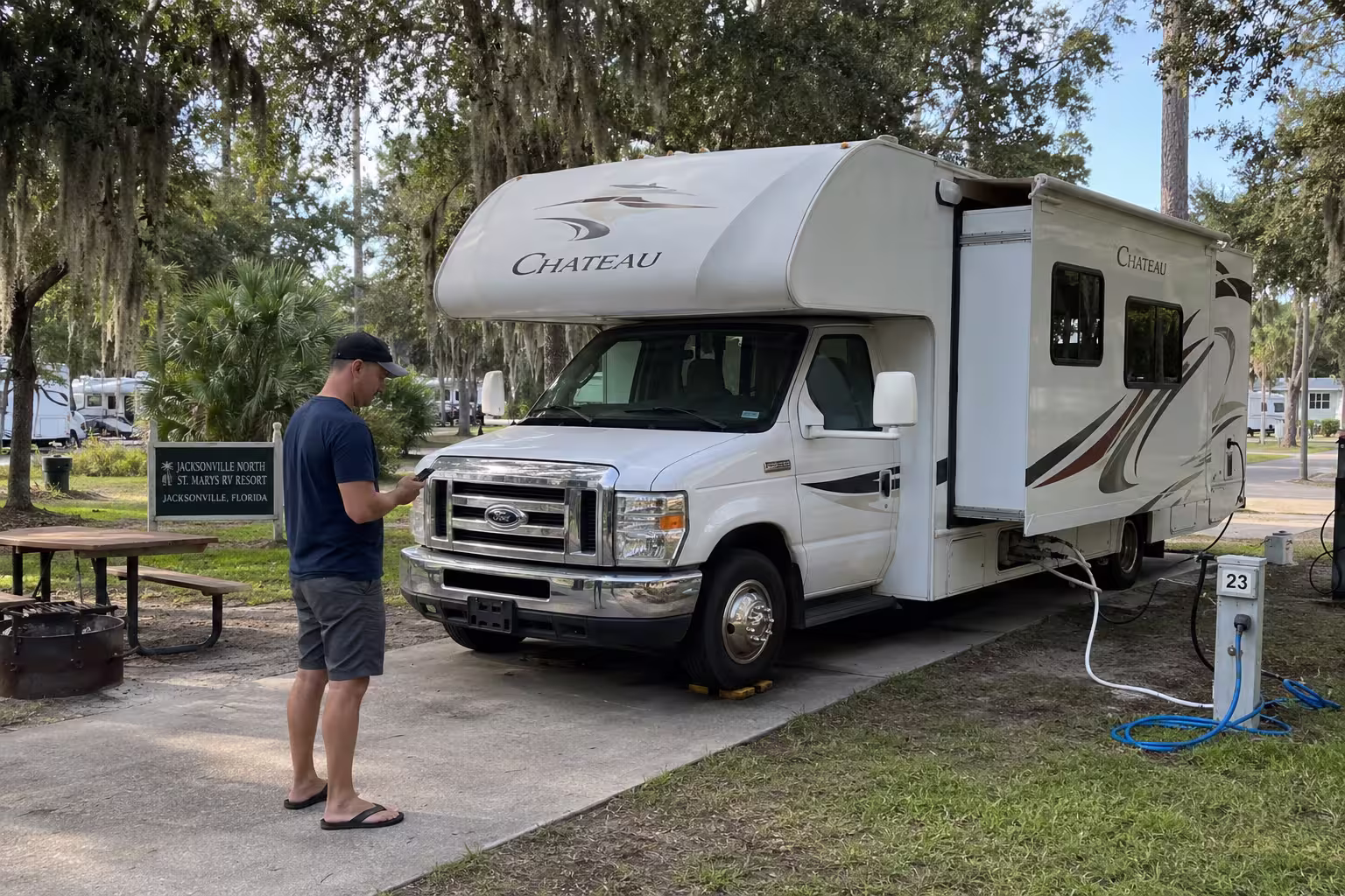 Class C RV rental at a Jacksonville, Florida RV park with rental price planning