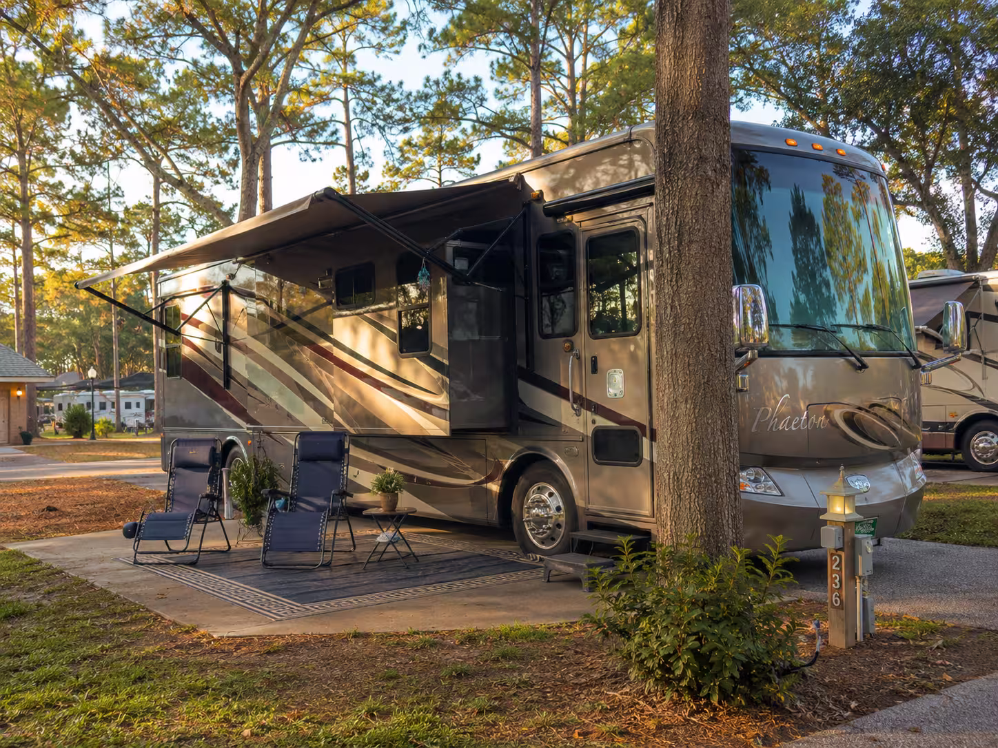 Long term RV rental parked at a Jacksonville, FL RV park