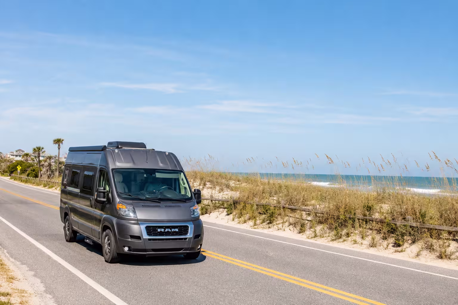 Class B campervan driving A1A near Atlantic Beach