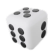 White six-sided die showing faces with four, six, and one black dots.