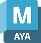 Blue Autodesk Maya software logo with a white letter M and AYA text beneath it.