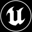 White stylized letter U on black circular background, resembling a logo design.