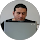 Man sitting at a laptop in a circular cutout frame on a white background.