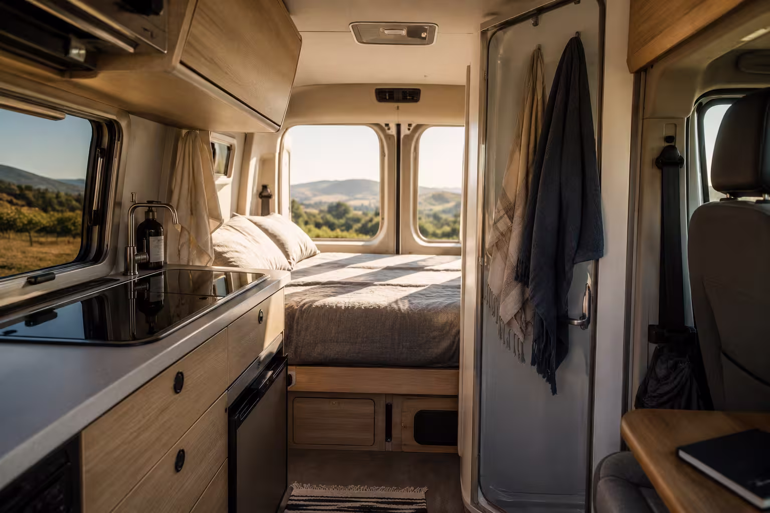Class B van interior kitchenette and layout, Murrieta area