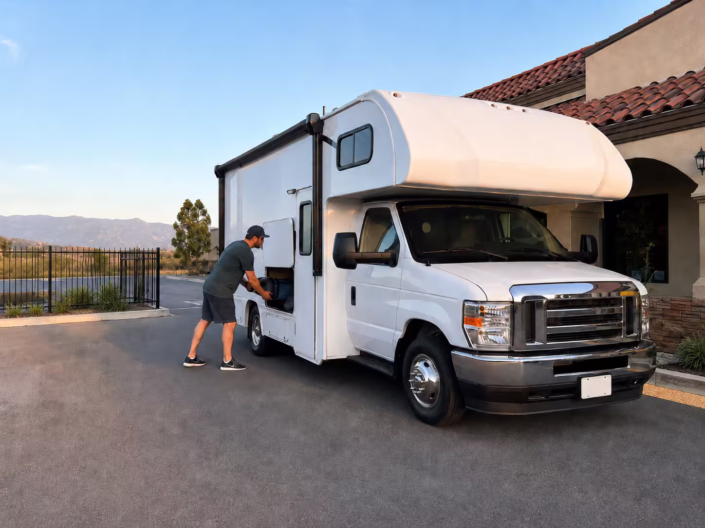 Camper rental parked in Murrieta, CA ready for pickup
