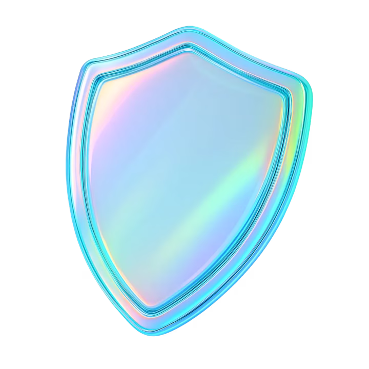 Un scut (scut de protecție) transparent, care emană o strălucire irizată de culoare albastră și prezintă reflexii subtile în culorile curcubeului.