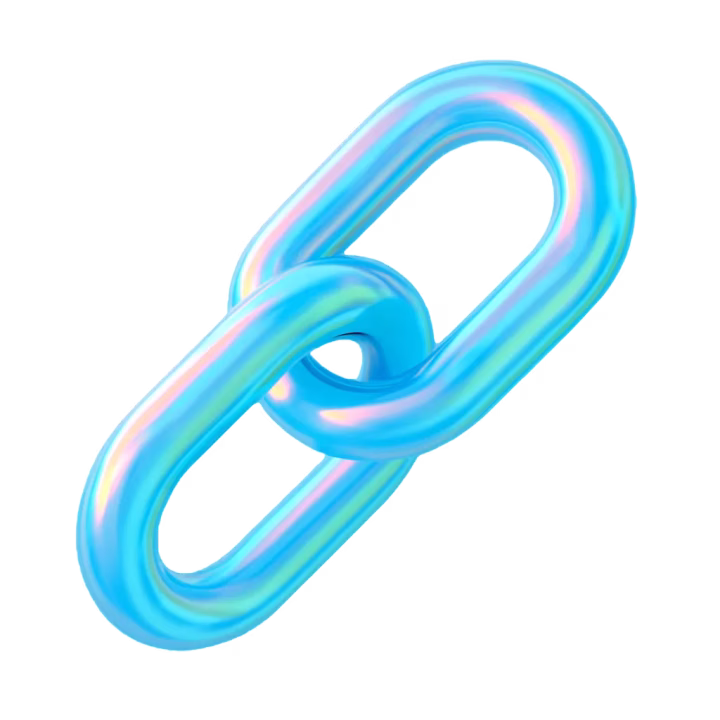 Two shiny interlocked blue chain links with a glossy, iridescent finish.