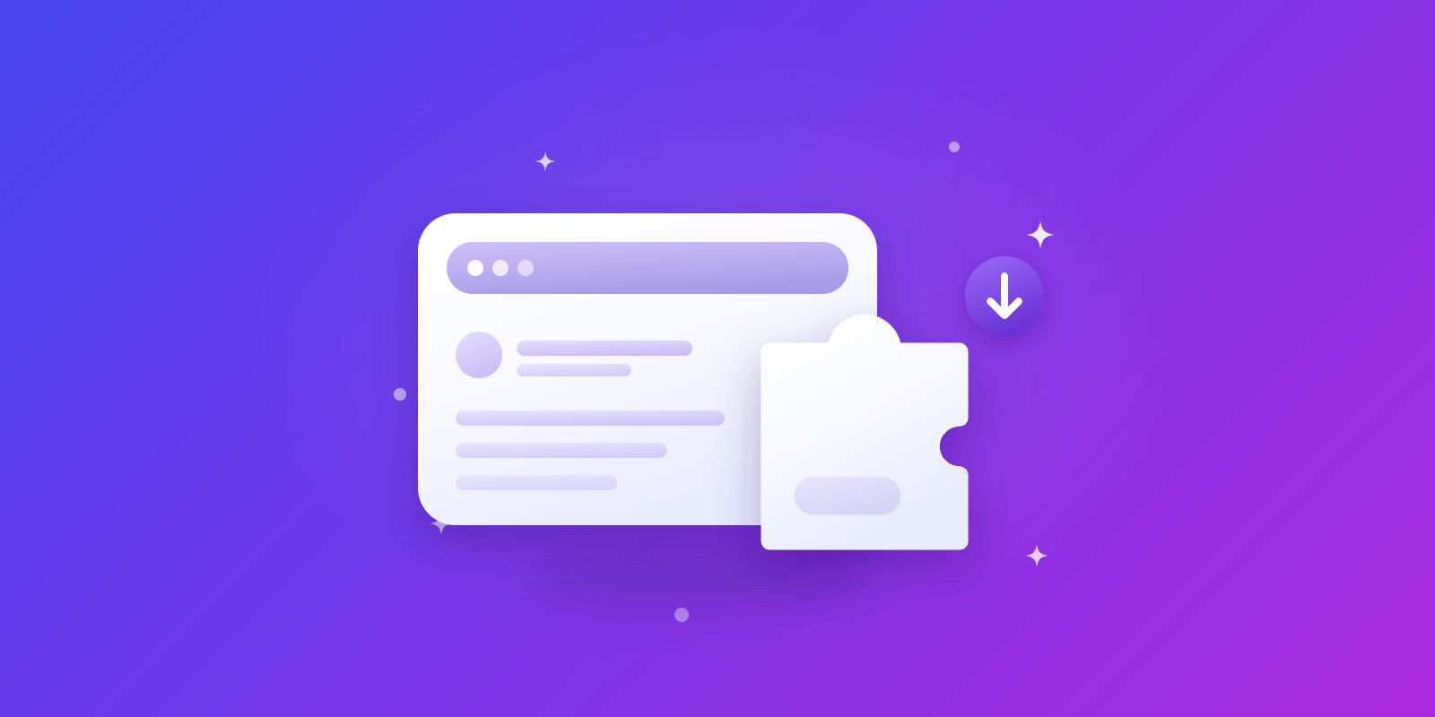 A browser window with a puzzle-piece extension in front of it, on a purple gradient