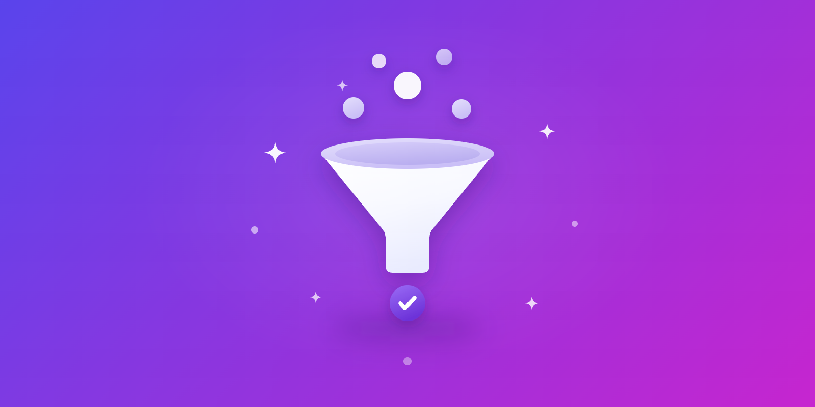 A lead funnel filtering prospects down to one qualified lead, on a purple gradient