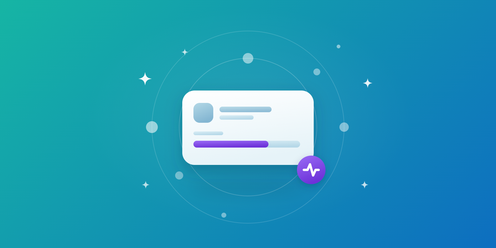 A target account card showing a live intent score on a radar, on a teal to blue gradient