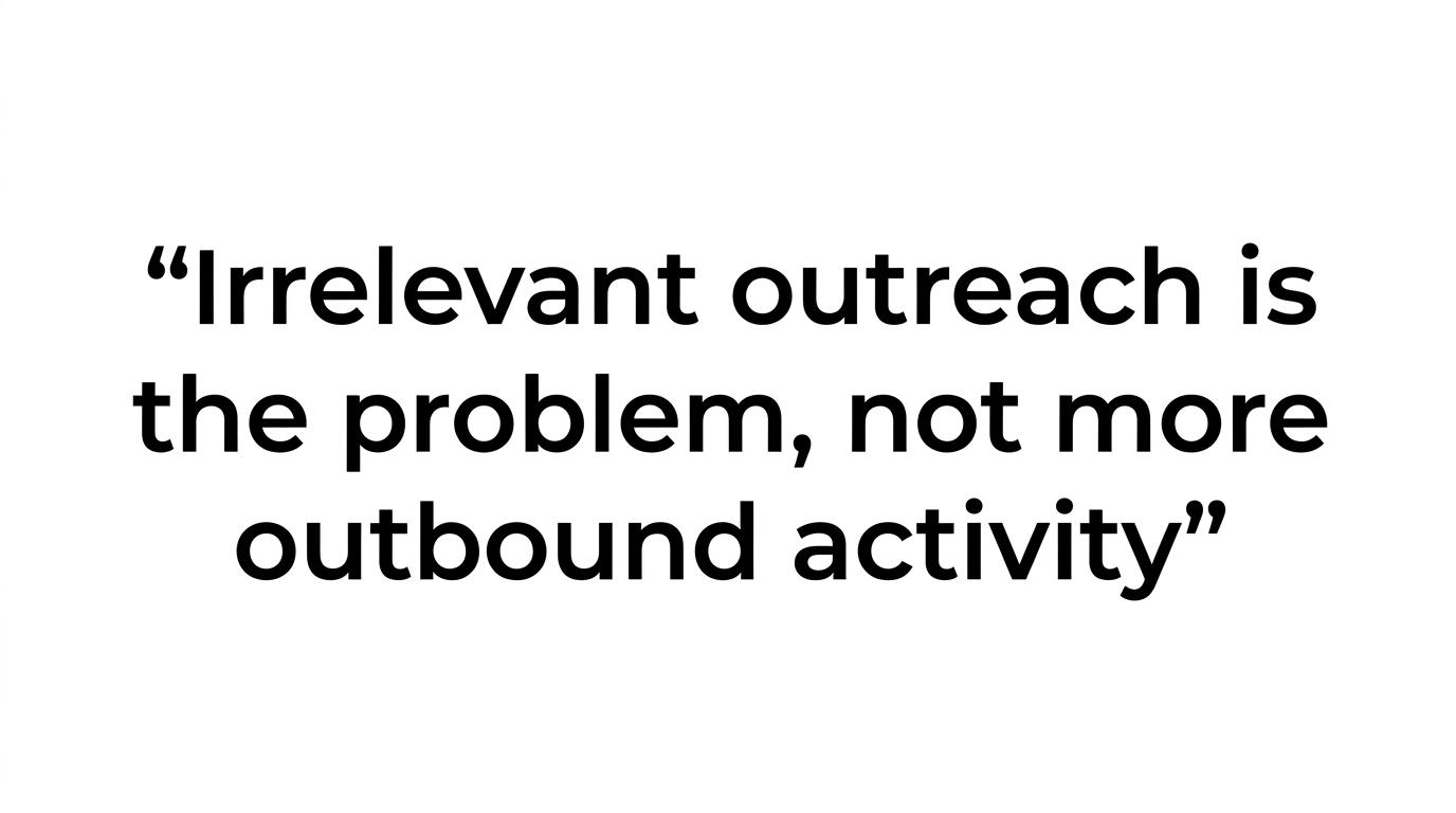 Highlighted quote that says more outbound activity is not the problem and irrelevant outreach is.