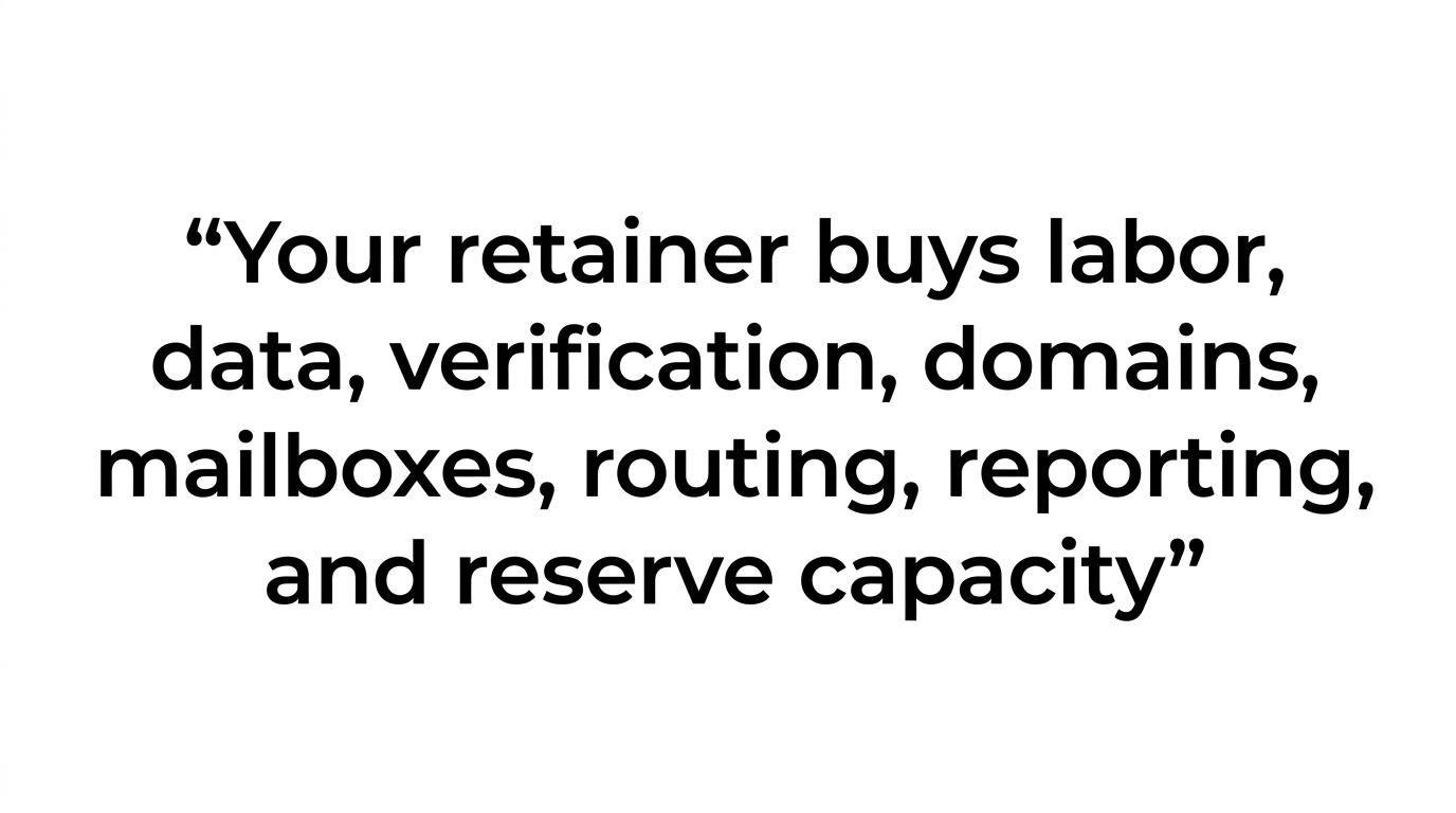 Highlighted quote card emphasizing the hidden domain and mailbox infrastructure behind outbound sales outsourcing.