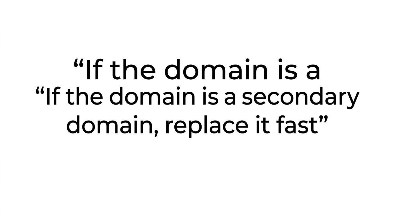 Highlighted quote stating that a blacklisted domain is a dead domain and should be replaced with a warmed fresh one.