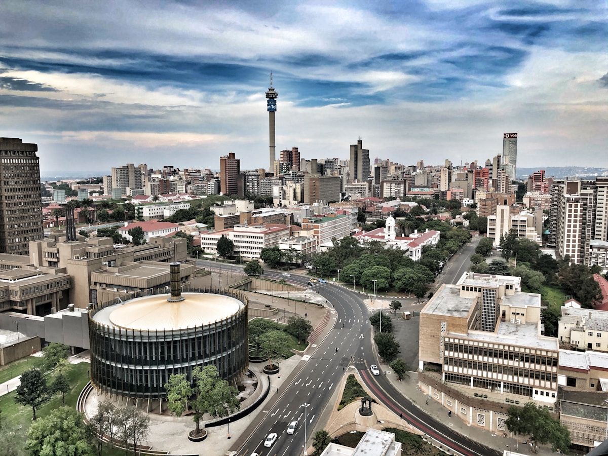 Johannesburg Sandton skyline at sunset