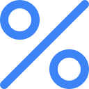 Blue percentage symbol icon.