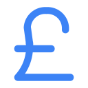 Blue British pound currency symbol.
