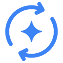 Blue sparkle icon surrounded by two circular arrows indicating regeneration or refresh.