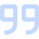 Stylized blue quotation mark symbol.