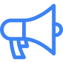 Blue megaphone icon.
