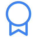Blue ribbon award icon with a circular top and two tails at the bottom.
