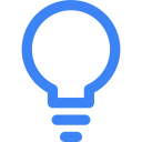 Blue line icon of a light bulb symbolizing an idea.