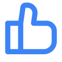Blue thumbs-up like icon.