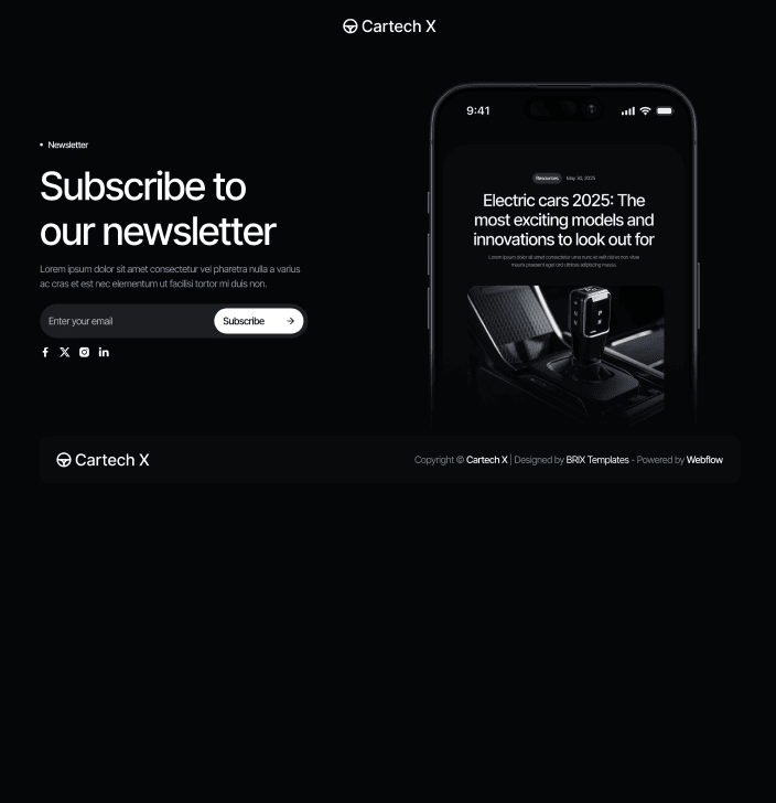 Motorflow - Newsletter Main Page - Automotive Webflow Template | BRIX Templates
