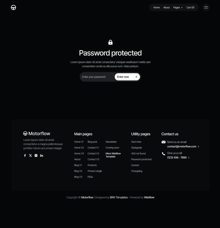 Motorflow - Password Protected Utility Page - Automotive Webflow Template | BRIX Templates