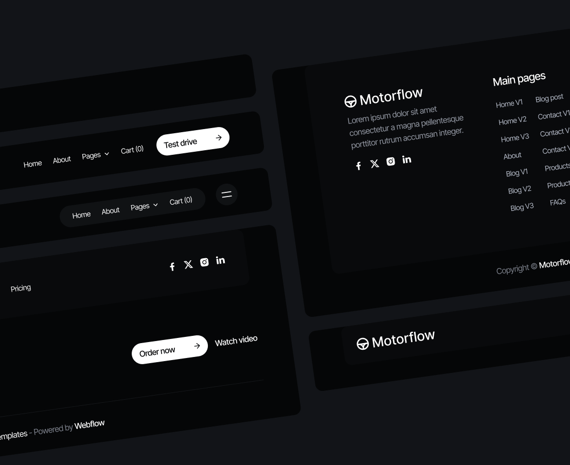 Motorflow - 3 Headers And Footers - Automotive Webflow Template | BRIX Templates