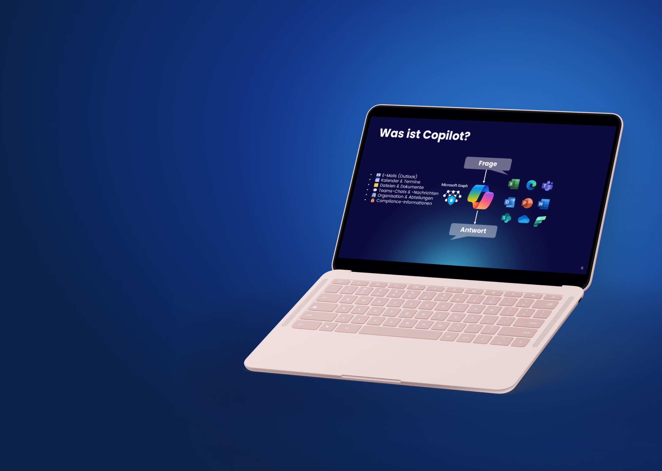 Laptop mit Microsoft Copilot Oberfläche – Schulungs-Hero