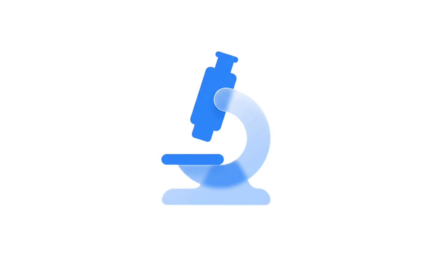 Blaues Mikroskop-Icon mit Glas-Effekt auf schwarzem Hintergrund.