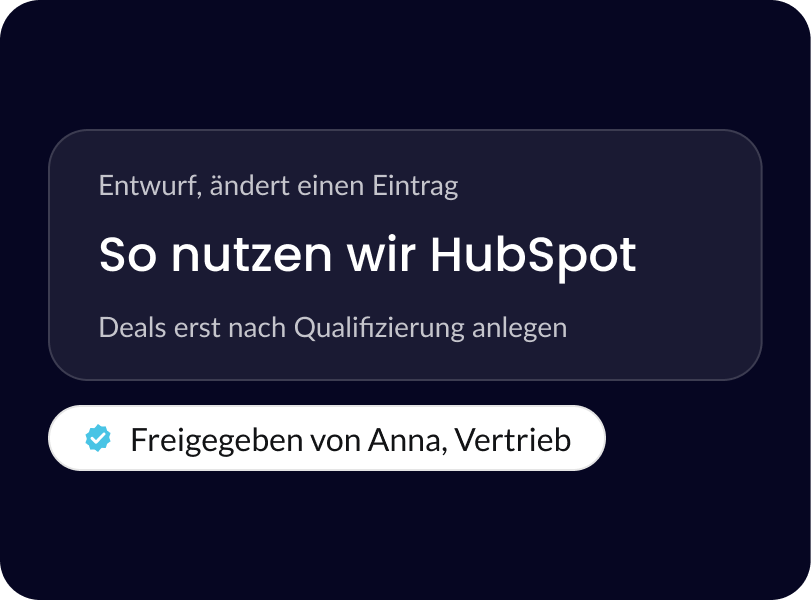 Entwurf eines kenrAI-Eintrags mit dem Vermerk: freigegeben von der verantwortlichen Person aus dem Vertrieb