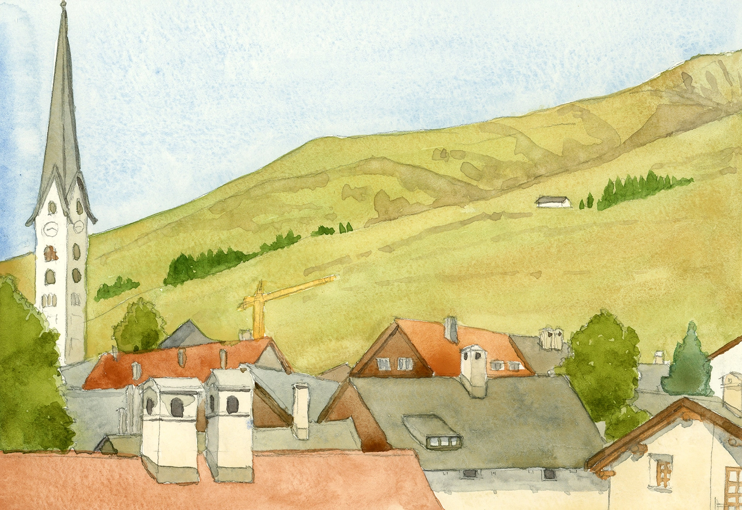 Aquarellskizze von Zernez, Graubünden