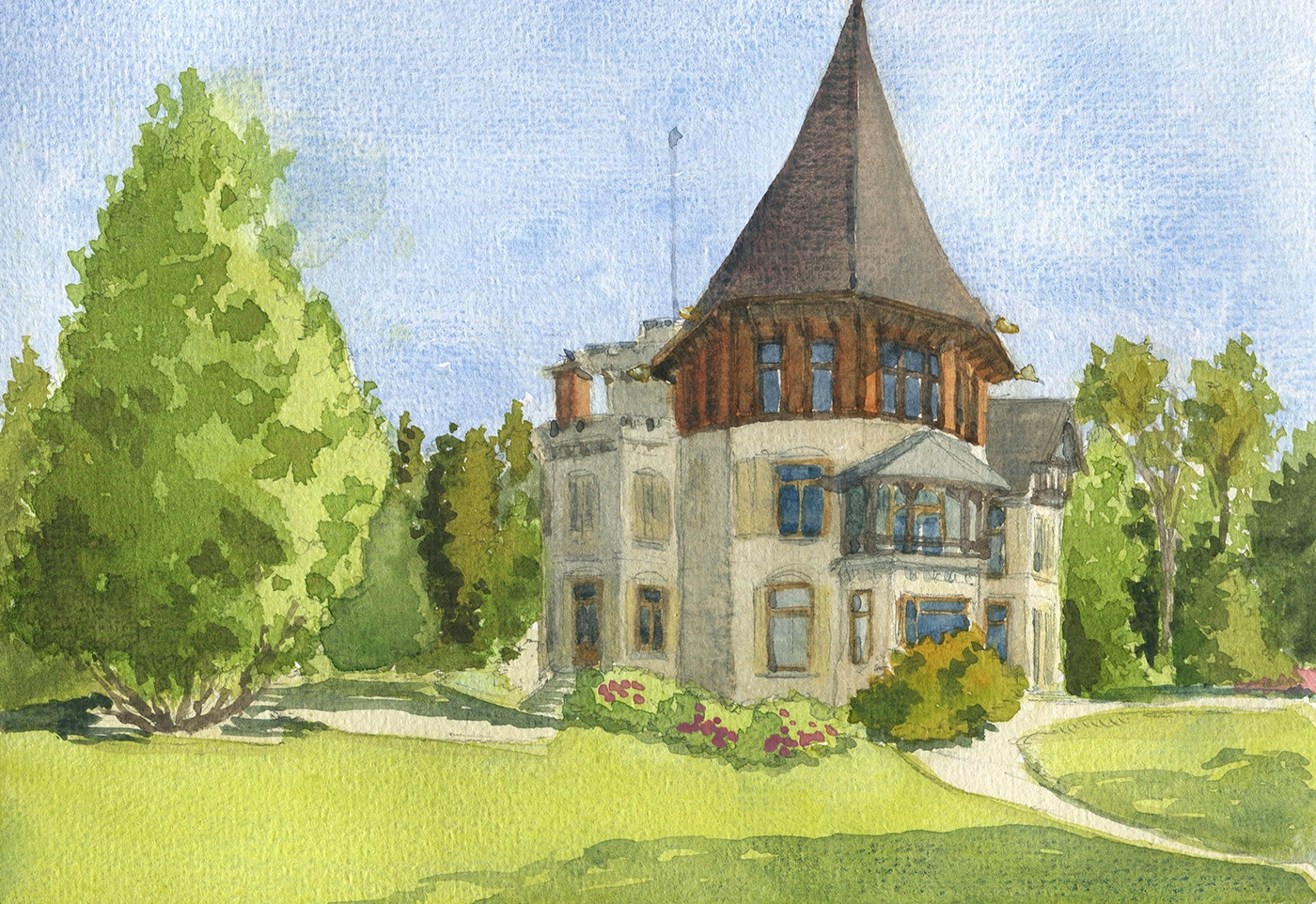 Aquarellskizze von Dreilindenpark in Luzern.