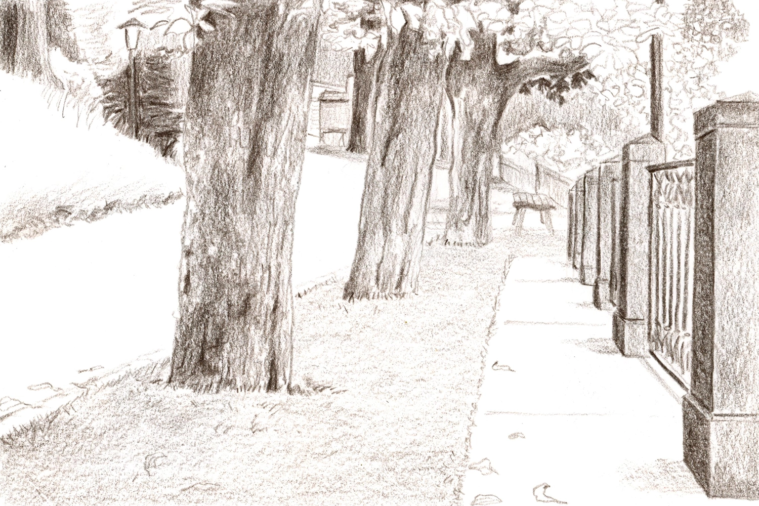 Skizze mit Farbstift (Sepia) in Musegg, Luzern