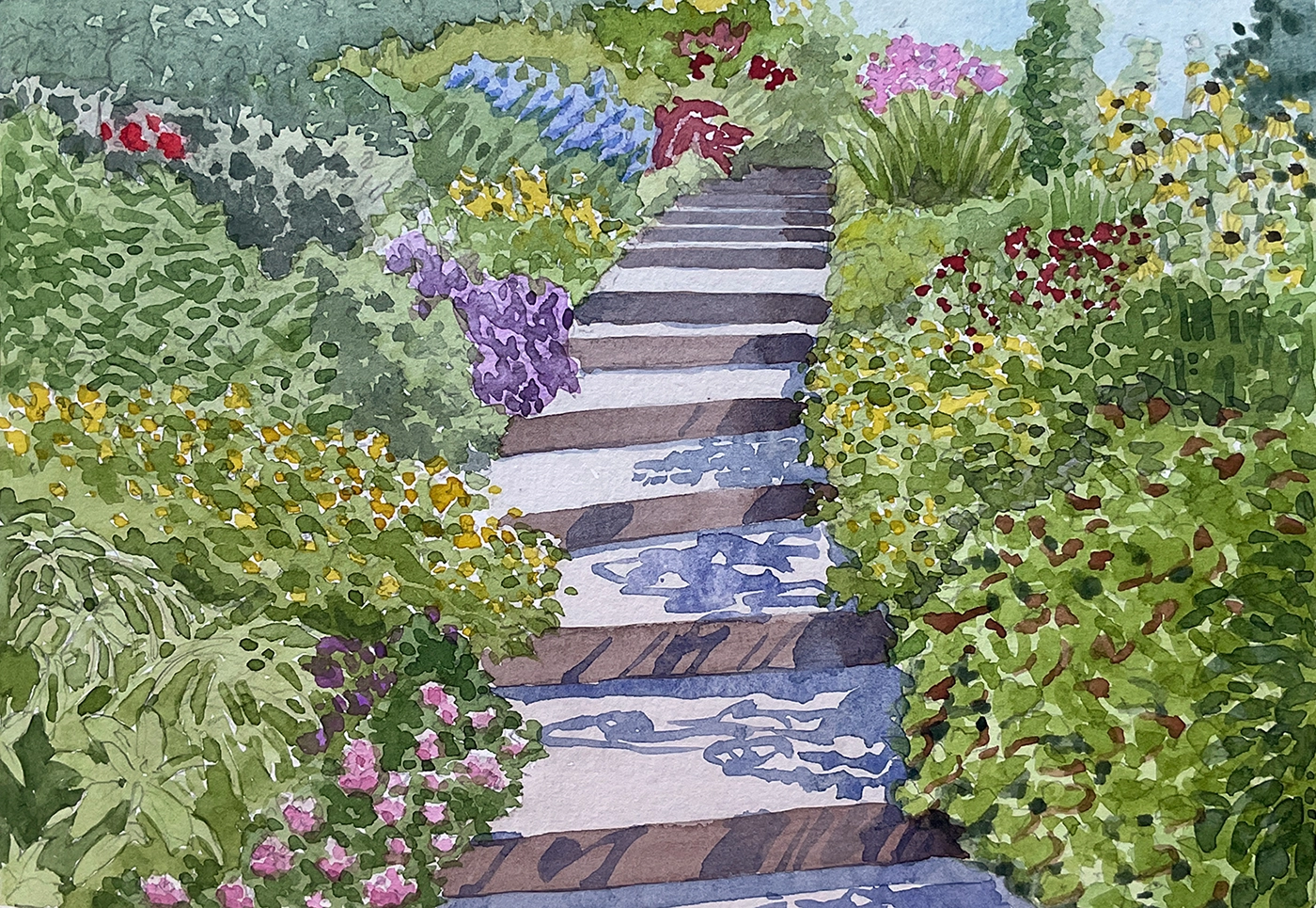 Aquarellskizze am Eingang des Botanischen Garten in Zürich.