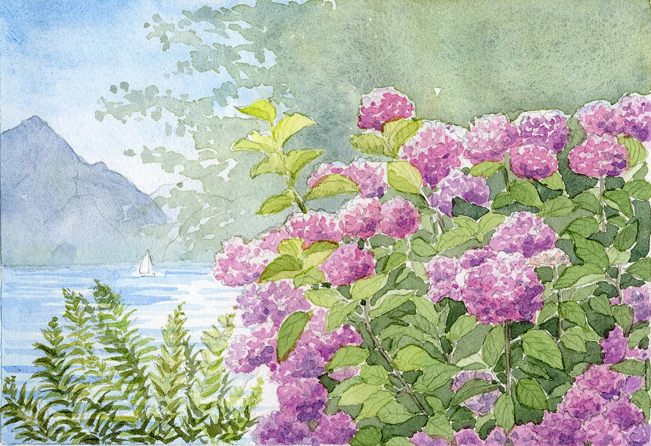 Aquarellskizze vom Seeblick im Krämerstein Villa, Kriens.