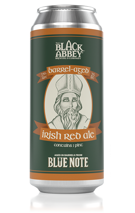 Can of The Black Abbey Brewing Company Doppel Bock beer with 8.8% ABV and 20 IBU, aged in whiskey barrels from Leiper's Fork Distillery.
