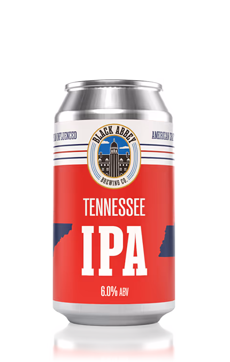 Can of Black Abbey Brewing Co. Tennessee IPA beer with 6.0% ABV and American hopped noted on the label.