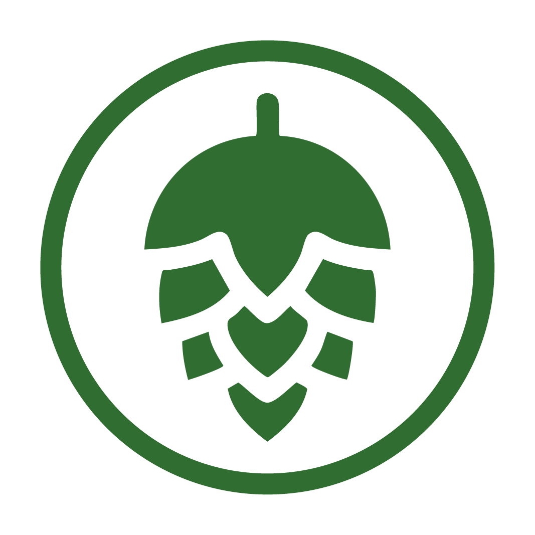 Green hop cone icon enclosed in a green circle.