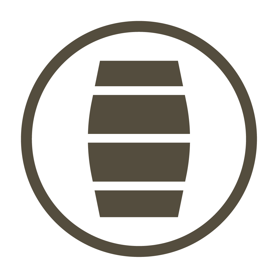 Icon of a wooden barrel inside a circular border.