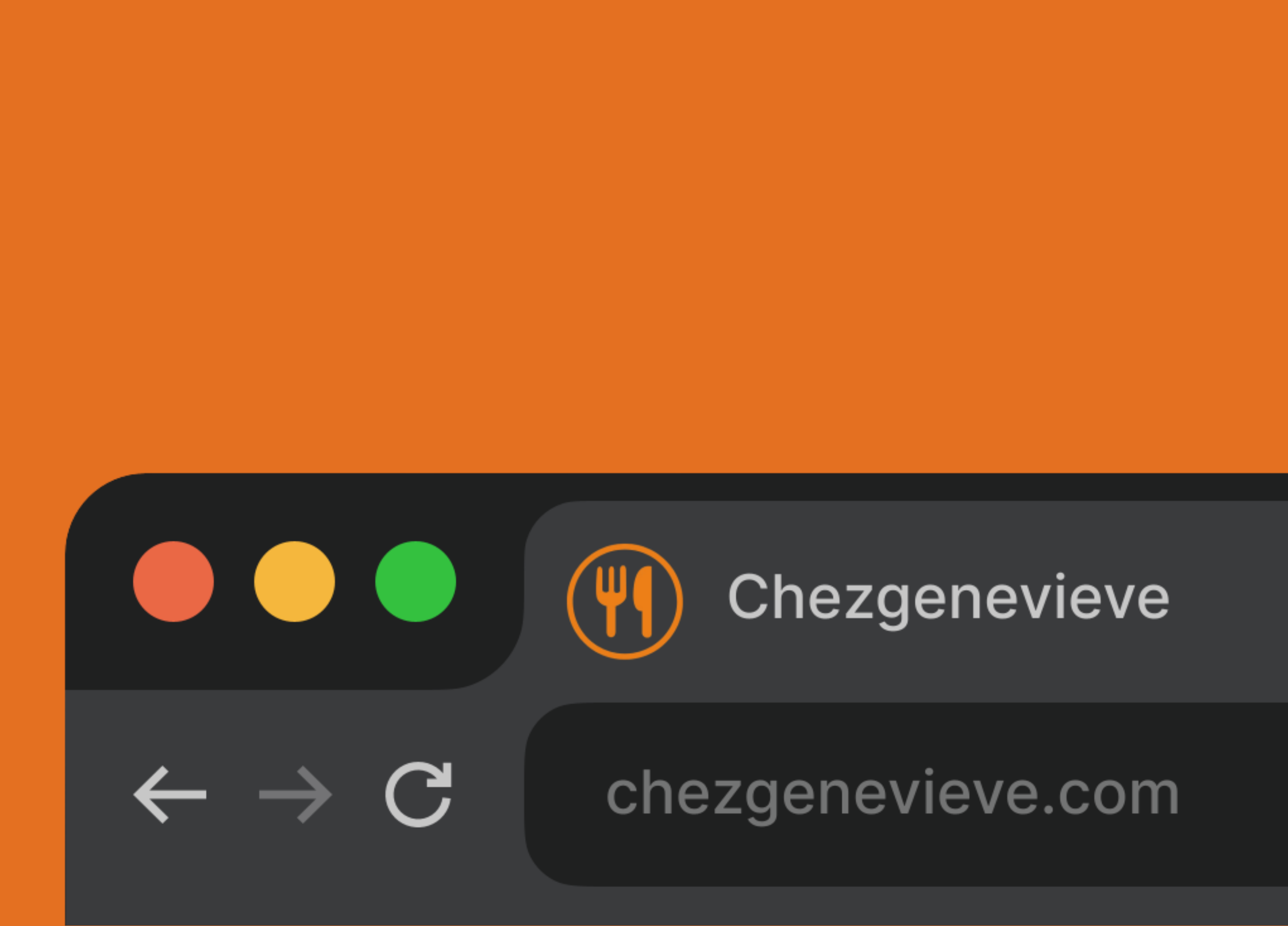Capture d'écran de l'onglet de navigateur affichant l'icône d'une fourchette et d'un couteau à côté du titre Chezgenevieve.