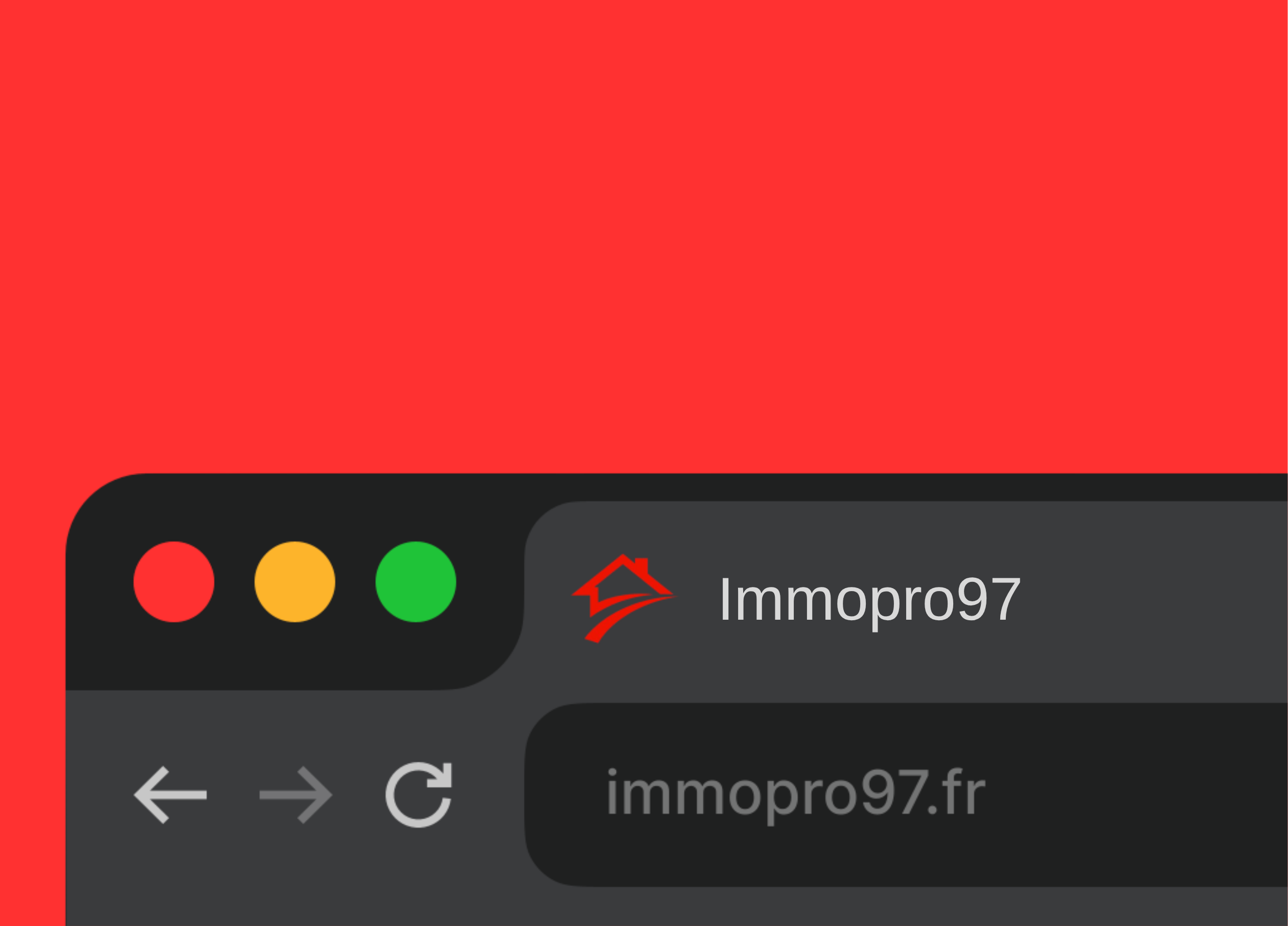 Illustration d'une barre de navigateur avec l'onglet Immopro97 actif et l'adresse immopro97.fr affichée.