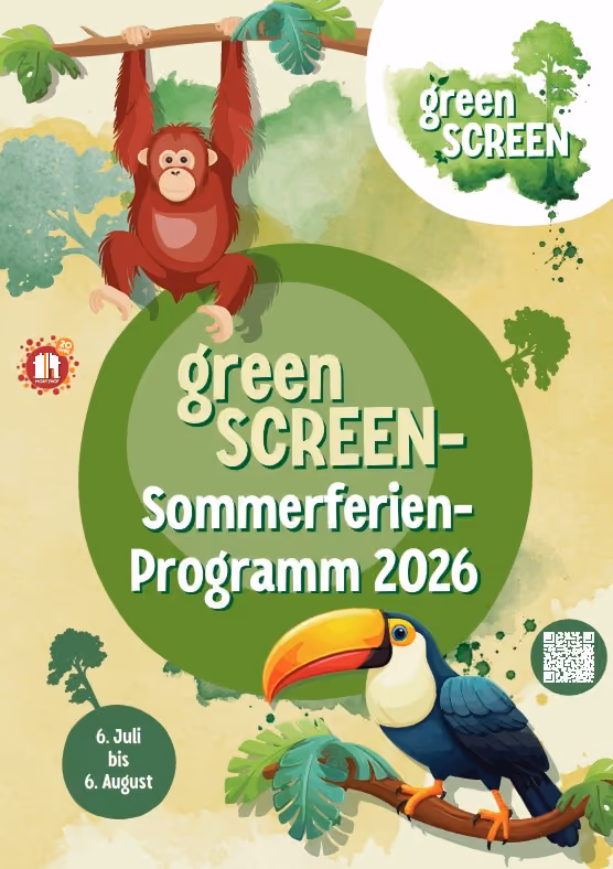 Titelgrafik für das Projekt GreenScreen mit OrangUtan und Tukan