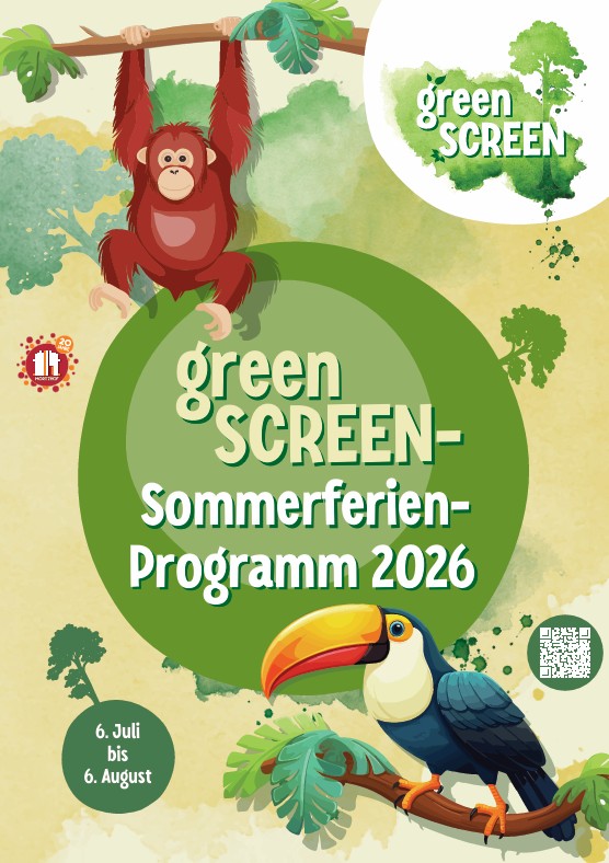 Titelgrafik für das Projekt GreenScreen mit OrangUtan und Tukan