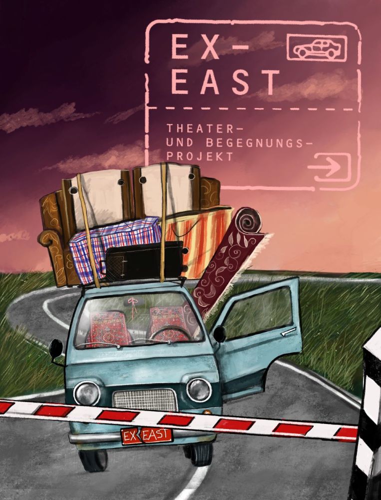 Titelgrafik des Projekts ExEast mit altem Bus