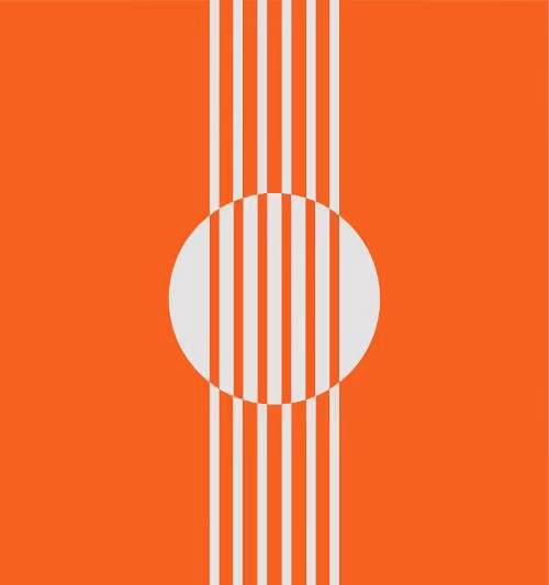 Das Logo des Gitarrenfestivals, auf welchem orangene Gitarrensaiten abgebildet sind.