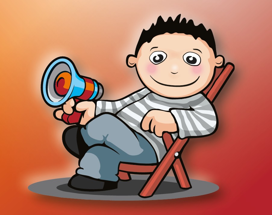 Maskottchen des KinderFilmFest MAX im Regiestuhl