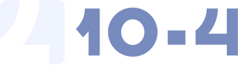 Logo with stylized white number 4 and text '10-4' in blue.